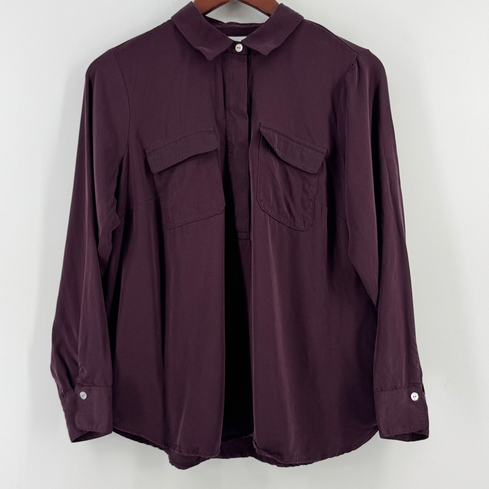 J. Jill Plum Purple Button Down Shirt Petite Small Long Sleeve Pockets 0608